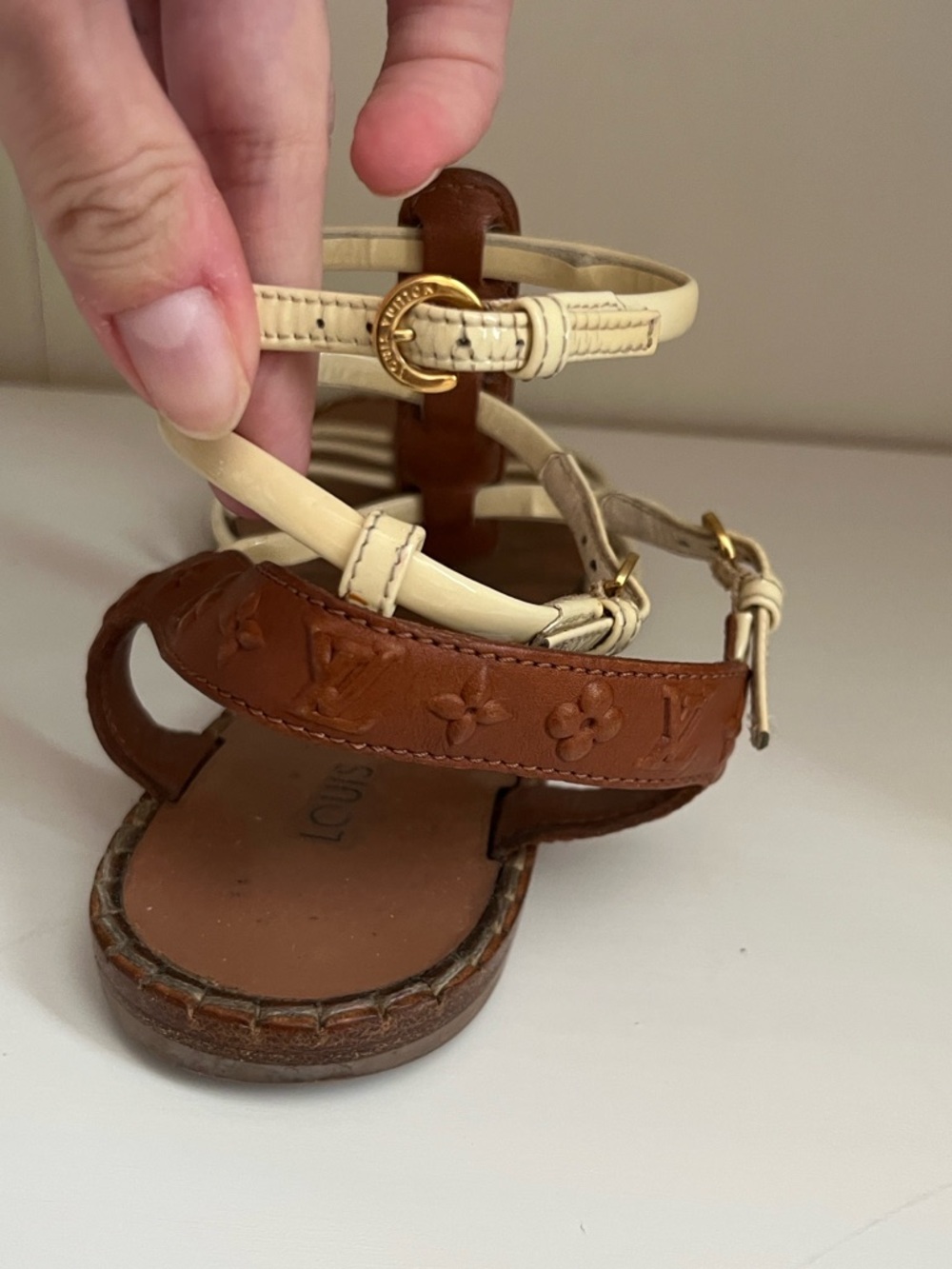 Louis Vuitton Brown and Cream Monogram Strappy Sandals - Picture 5 of 13